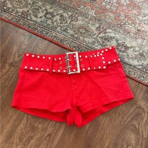 Edikted Red Women's Low-rise Mini Shorts with Studded Belt